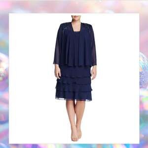 SLNY Embellished Tiered Dress with Jacket